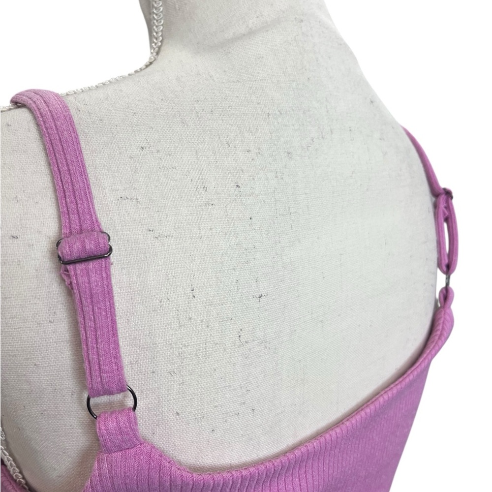 VICI Pink Ribbed Knit Bodycon Midi Dress Square Neck Side Slit Size M - Picture 11 of 14